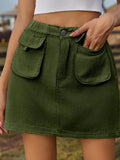Pocketed Elastic Waist Denim Skirt - felvior