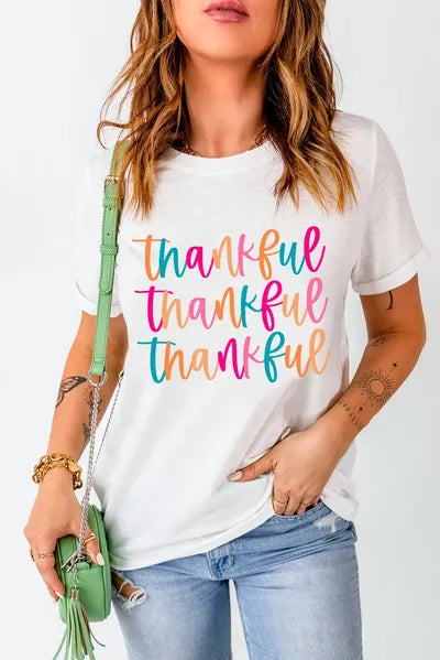 Full Size THANKFUL Round Neck Short Sleeve T-Shirt - felvior