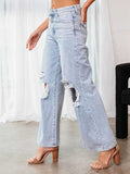 Distressed Wide Leg Jeans with Pockets - felvior