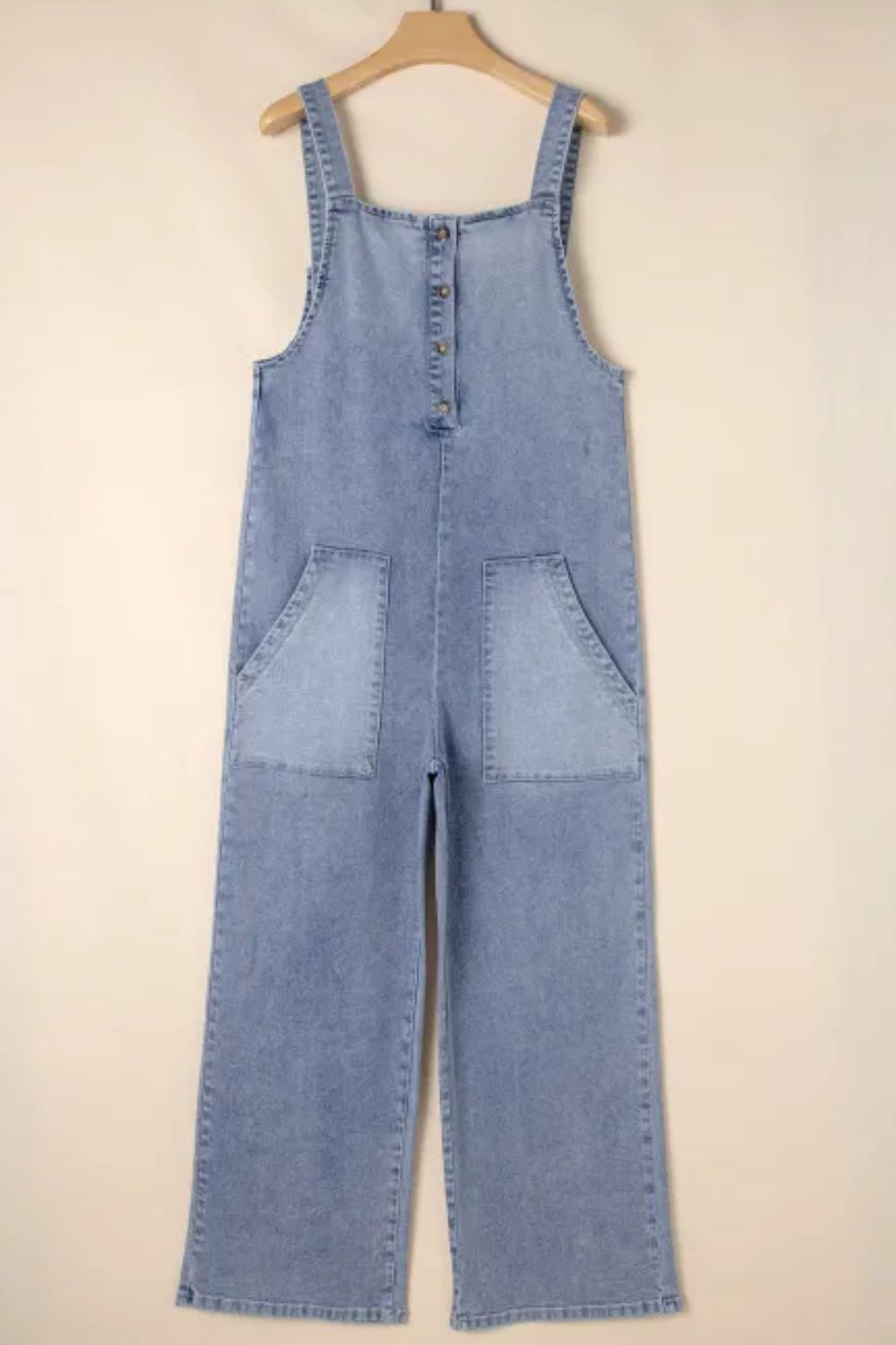 Wide Strap Denim Overalls with Pockets - felvior