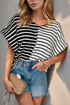Stripe Two Tone Colorblock V-Neck T-Shirt