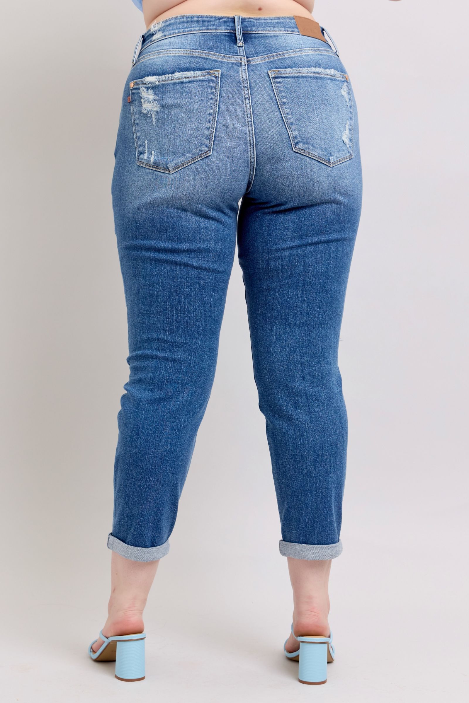 Judy Blue Full Size Button Fly Distressed Jeans with Pockets Plus Size - felvior