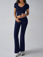 Devine V-Neck Top and Bootcut Leggings Set