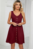 Buttoned Wide Strap Mini Dress - felvior