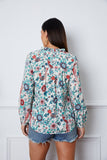 Floral Notched Long Sleeve Blouse - felvior