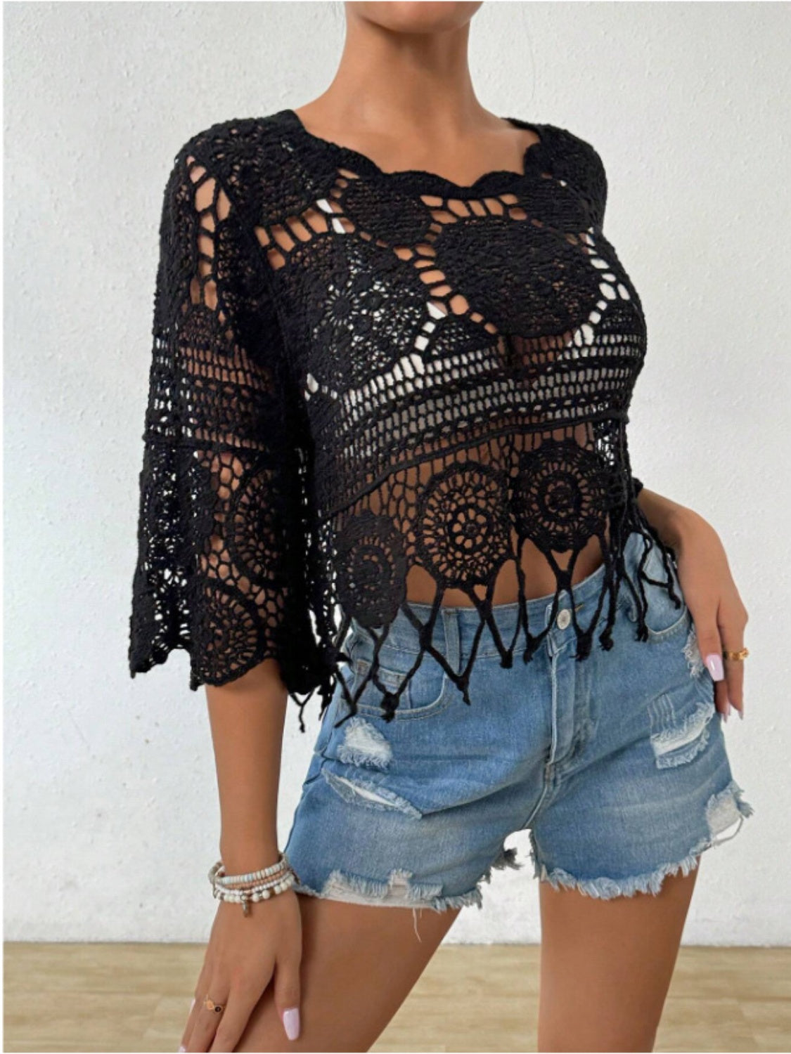 Openwork Round Neck Cover-Up - felvior