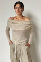 Off-Shoulder Long Sleeve Knit Top