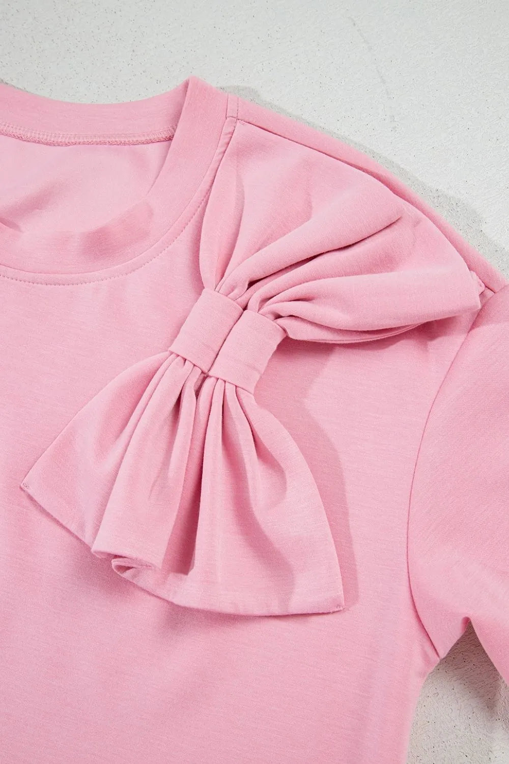 Bow Round Neck Short Sleeve T-Shirt