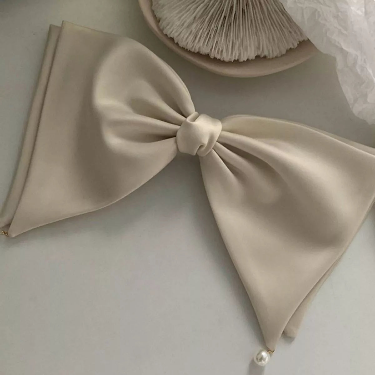 Satin Pearl Bow Hair Clip Secondary image