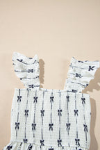Bow Print Smocked Square Neck Ruffle Tiered Maxi Dress