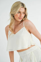 MABLE Crop Cami and Ruffled Wide Leg Pants Set