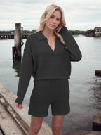 Johnny Collar Long Sleeve Top and Shorts Sweater Set