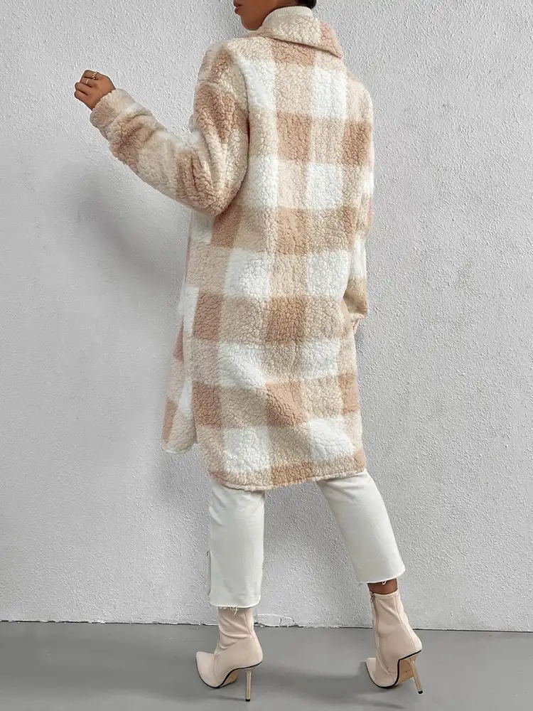 Plaid Collared Neck Button Down Coat - felvior