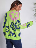 Flower Pattern Round Neck Long Sleeve Sweater - felvior