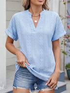 Eyelet Notched Short Sleeve Top