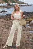 Hollow Out Round Neck Top and Pants Sweater Cover Up Set - felvior