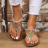 PU Leather Beaded Flat Sandals - felvior