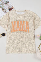 MAMA Letter Graphic Leopard Round Neck T-Shirt
