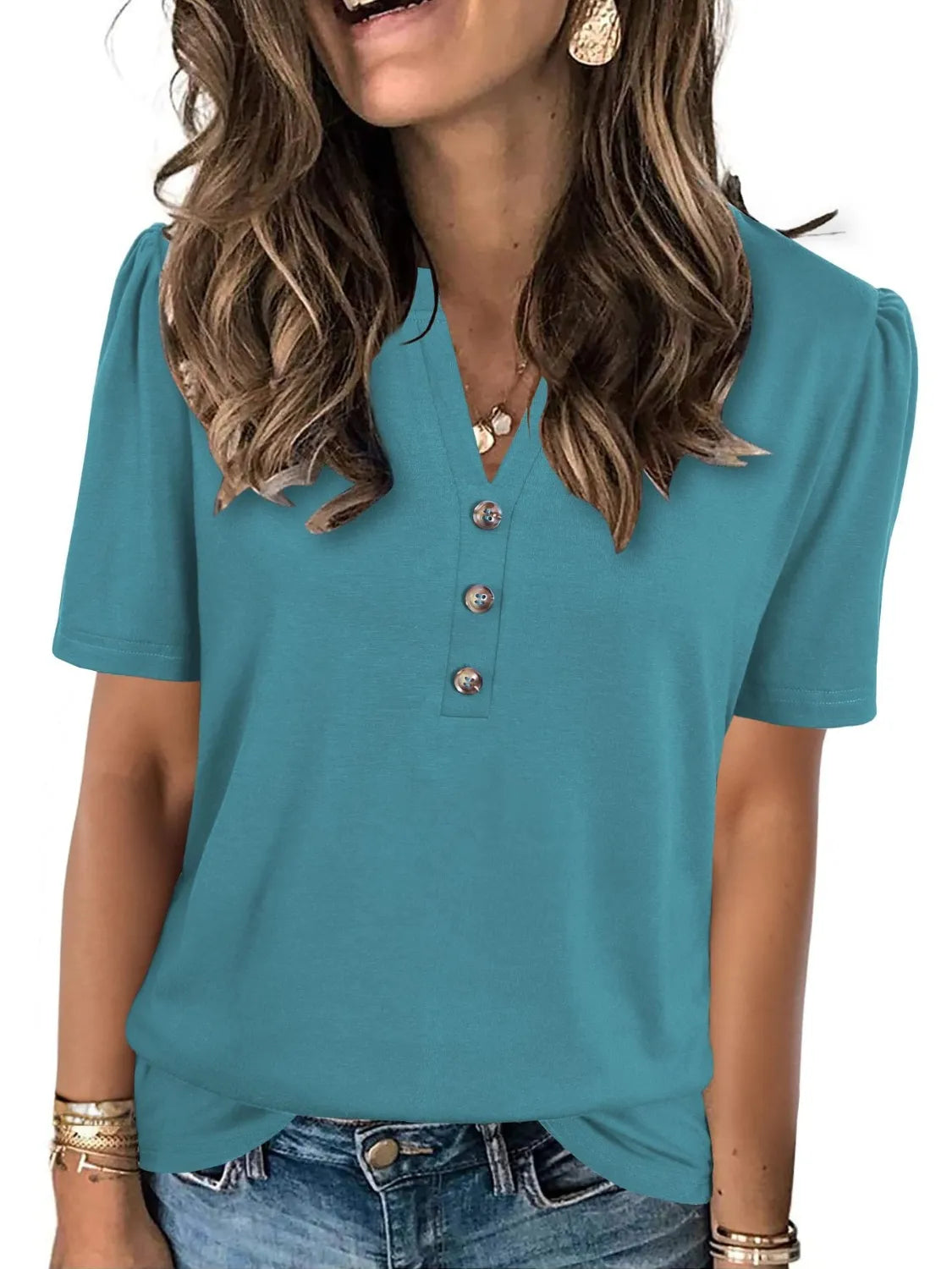 Notched Short Sleeve T-Shirt