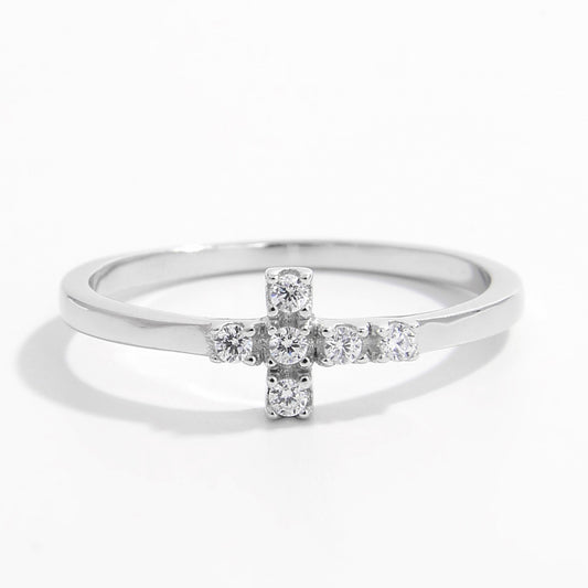 925 Sterling Silver Zircon Cross Ring - felvior