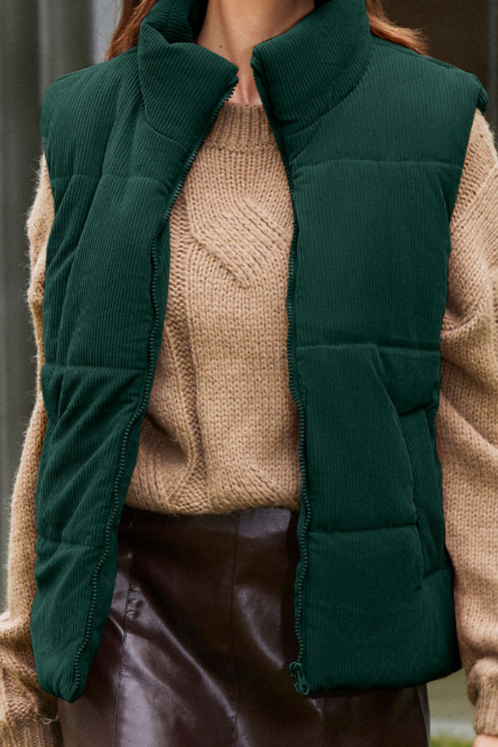 Zip Up Turtleneck Vest Coat - felvior