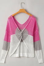Twisted Back Round Neck Contrast Knit Cover Up