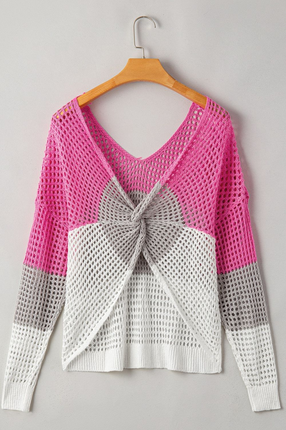 Twisted Back Round Neck Contrast Knit Cover Up