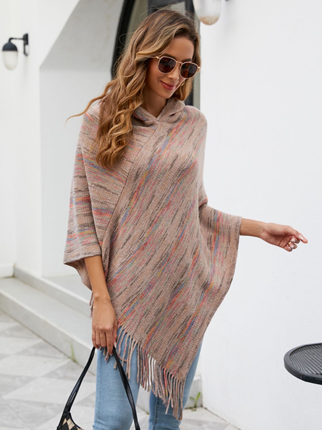 Fringe Hem Hooded Poncho - felvior