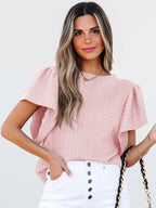 Round Neck Ruffle Sleeve Top