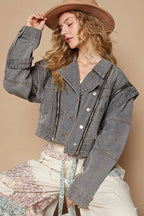 POL Cropped Denim Jacket with Functional Zipper Detail