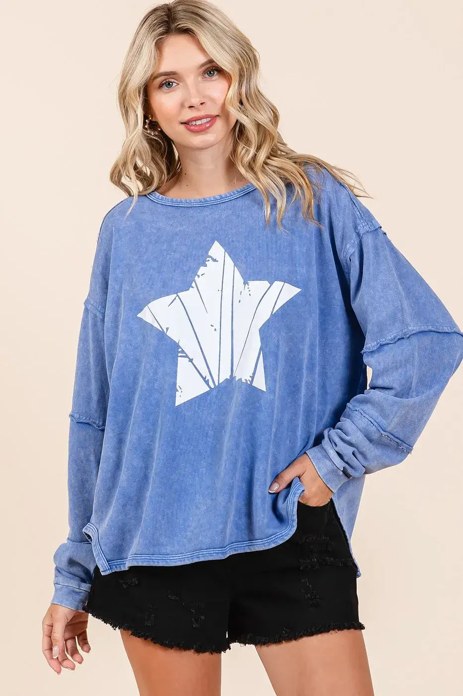 Mittoshop Star Graphic Mineral Wash Long Sleeve Top