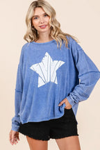 Mittoshop Star Graphic Mineral Wash Long Sleeve Top