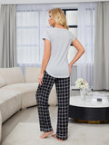 V-Neck Short Sleeve Top and Pants Lounge Set - felvior