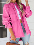 Button Down Raw Hem Denim Jacket - felvior