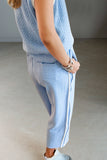 Oh Full Size Texture Contrast Trim Round Neck Top and Pants Set - felvior