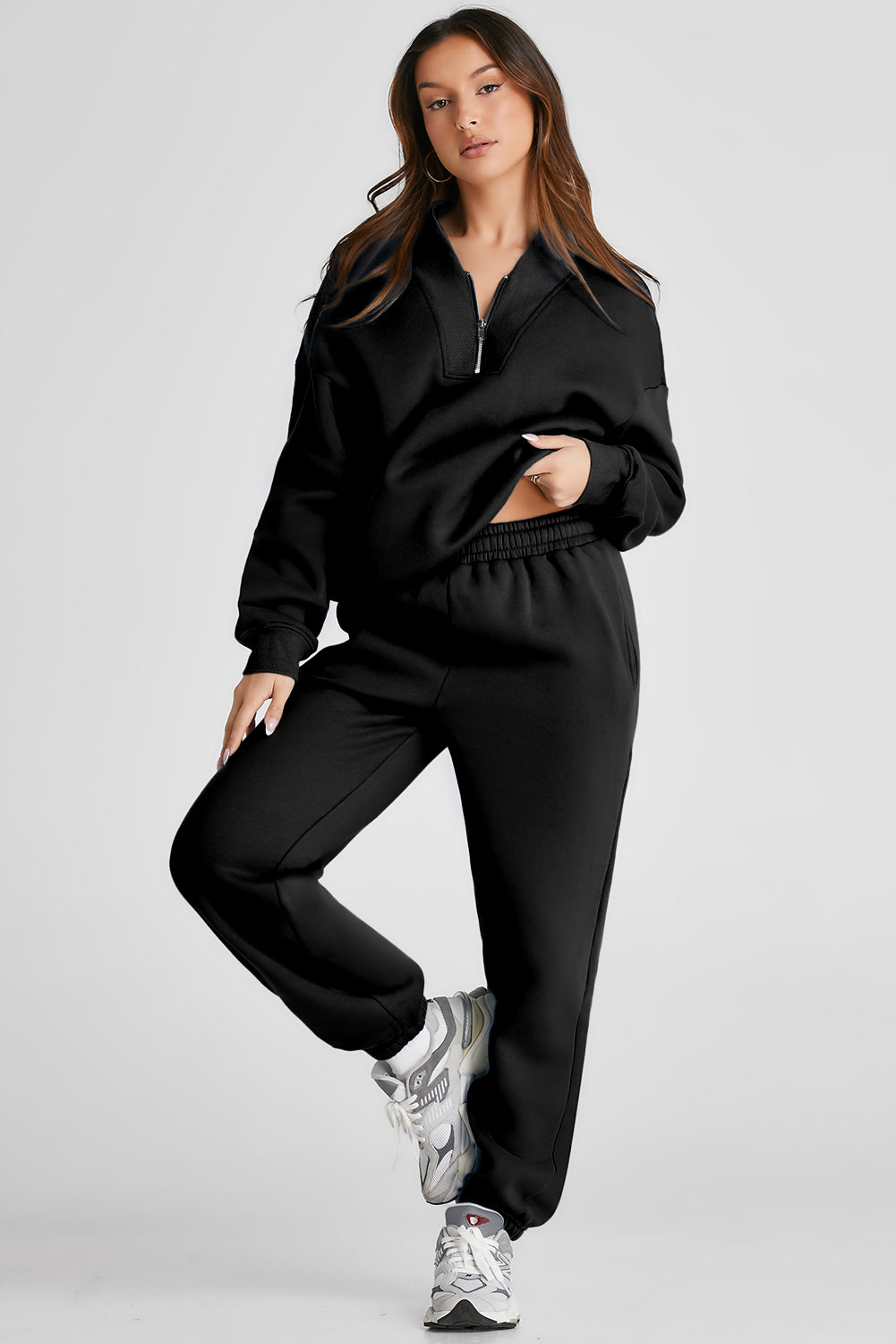 Quarter Zip Long Sleeve Top and Pants Set - felvior