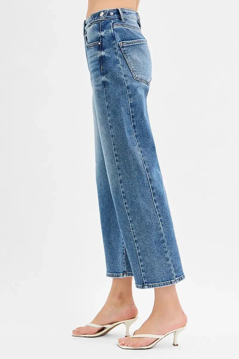 RISEN High Rise Crop Length Barrel Adjustable Waist Band Jeans