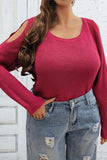 Plus Size Cold Shoulder Round Neck Sweater - felvior