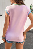 Contrast Trim Round Neck Cap Sleeve Top - felvior