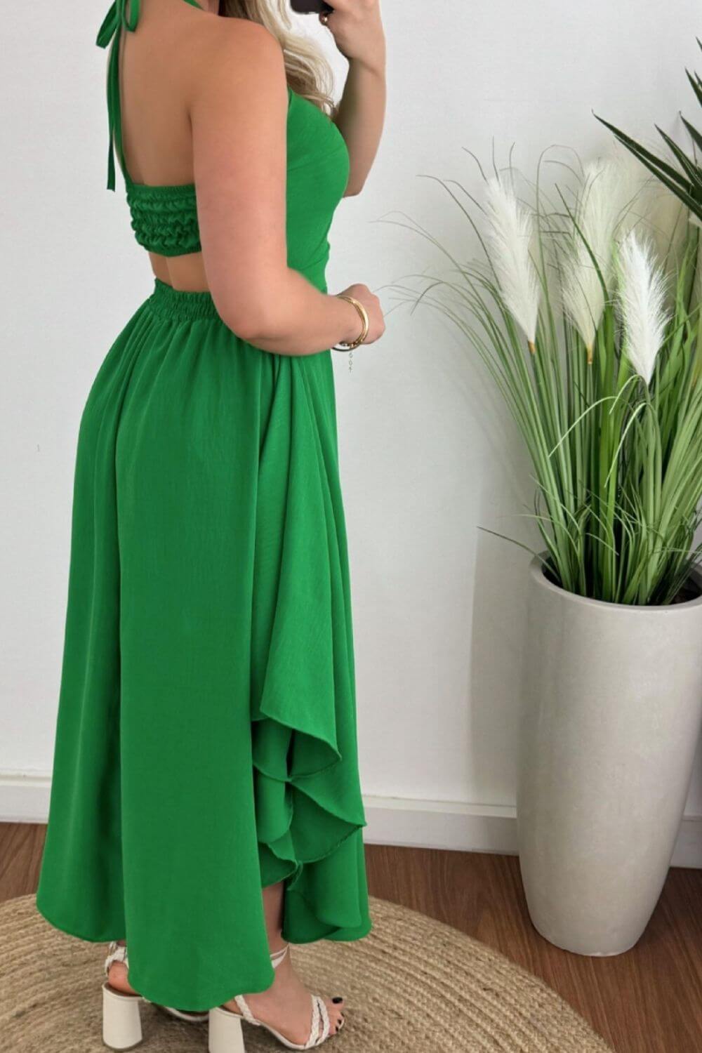 Smocked Printed Halter Neck Dress