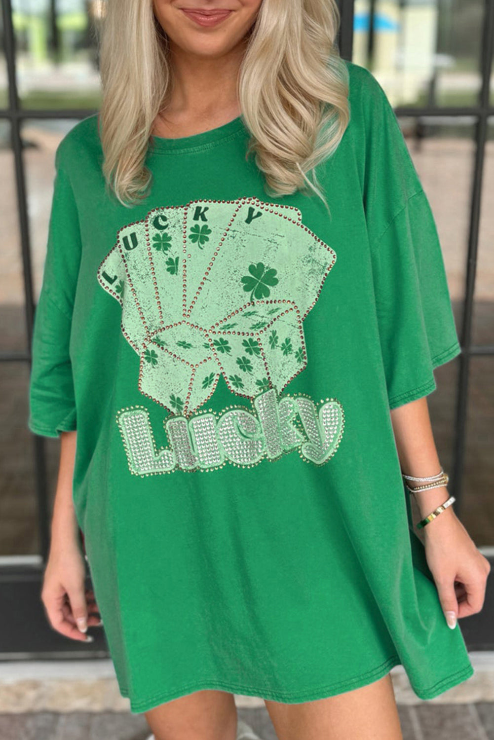 Rhinestone Lucky Poker Cards Oversized T-Shirt Hauptbild