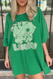 Rhinestone Lucky Poker Cards Oversized T-Shirt
