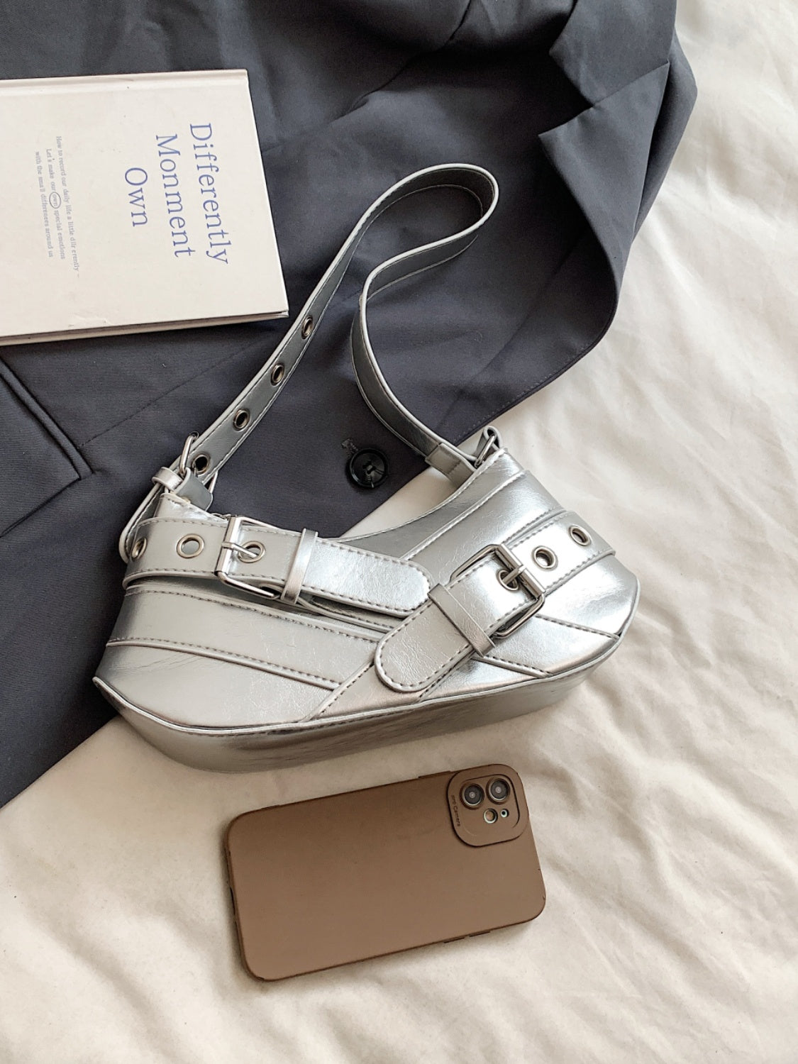 PU Leather Buckle Shoulder Bag - felvior