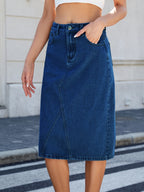 Slit Back Midi Denim Skirt