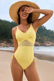 Drawstring Ruched V-Neck One-Piece Swimwear - felvior