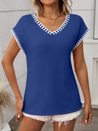 Contrast Trim V-Neck Short Sleeve Knit Top