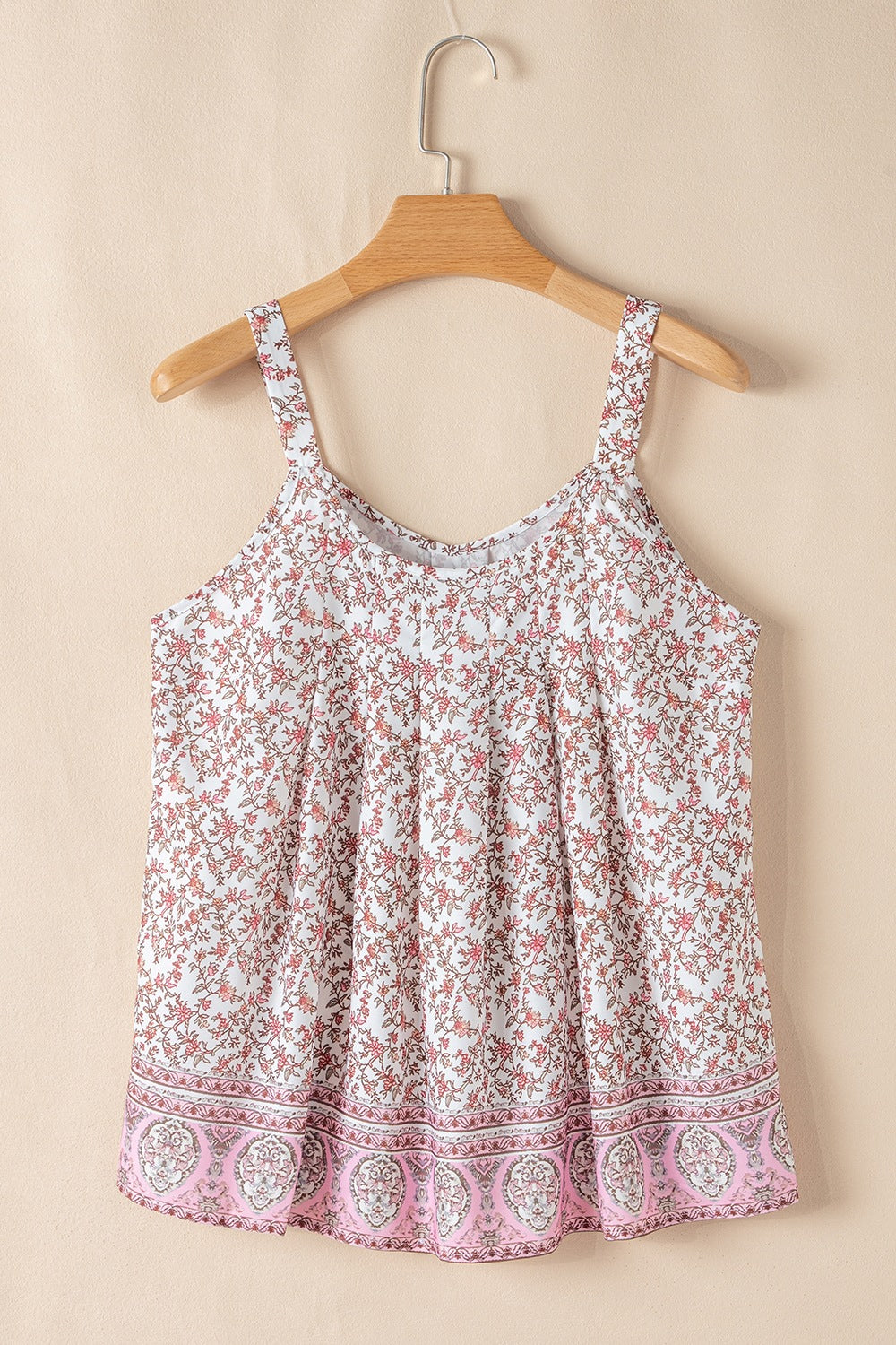 Floral Pleated Detail Scoop Neck Tank - felvior