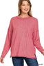 Zenana Soft Melange Hacci Round-Neck Long Sleeve T-Shirt