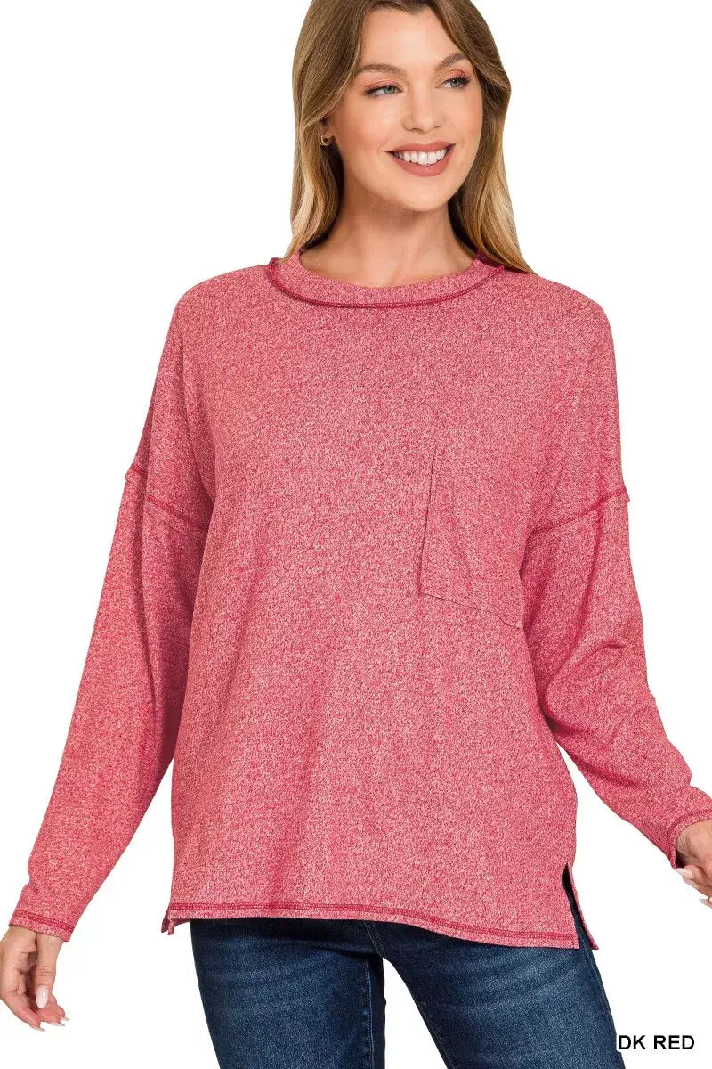 Zenana Soft Melange Hacci Round-Neck Long Sleeve T-Shirt Hauptbild