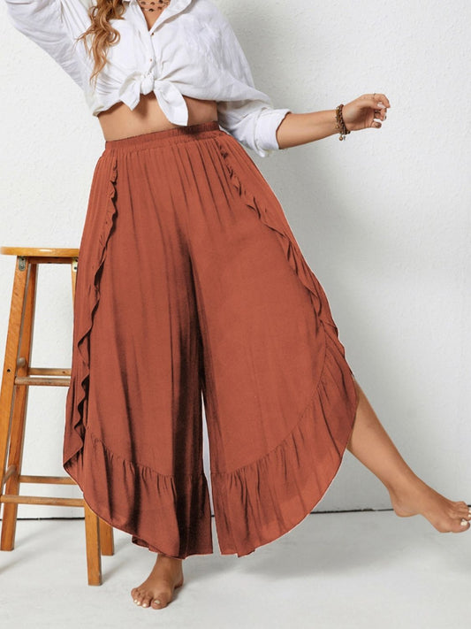 Plus Size Ruffled Wide Leg Pants - felvior